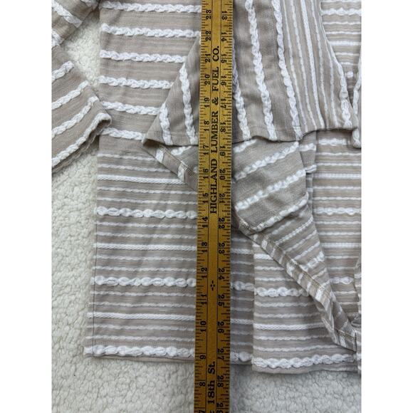 Chicos Cardigan Womens XL Ivory Beige White Striped Long Sleeve Open Drape Front - Picture 11 of 11
